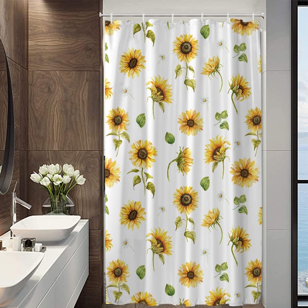 Colorful Star Watercolor Sunflower Shower Curtain, Floral Fabric Shower Curtain, Waterproof Shower Curtain 90x180CM