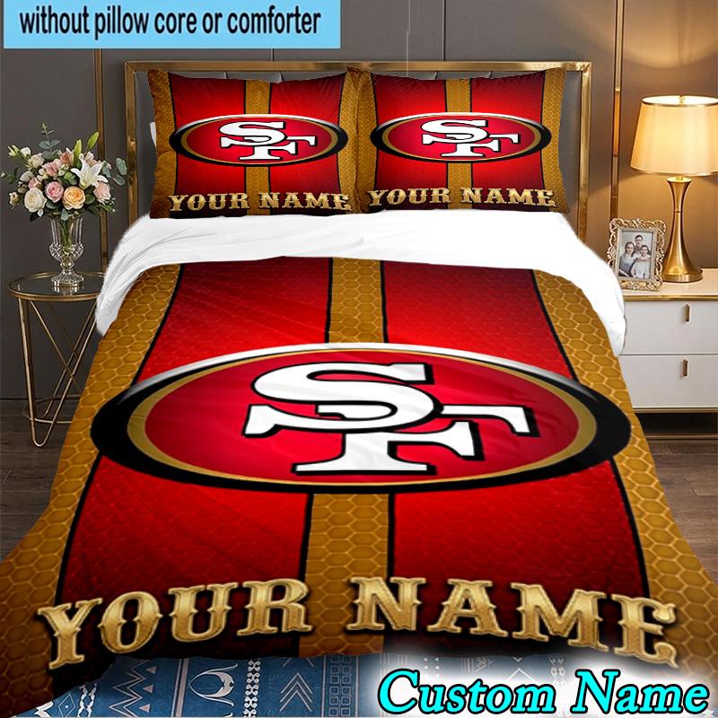 Custom Name 3PCS Faithful 49ers Football Bedding Set,Including Duvet Cover And 2pcs Pillowcases Perfect for Bedroom,Dormitory,Fan Christmas Gift