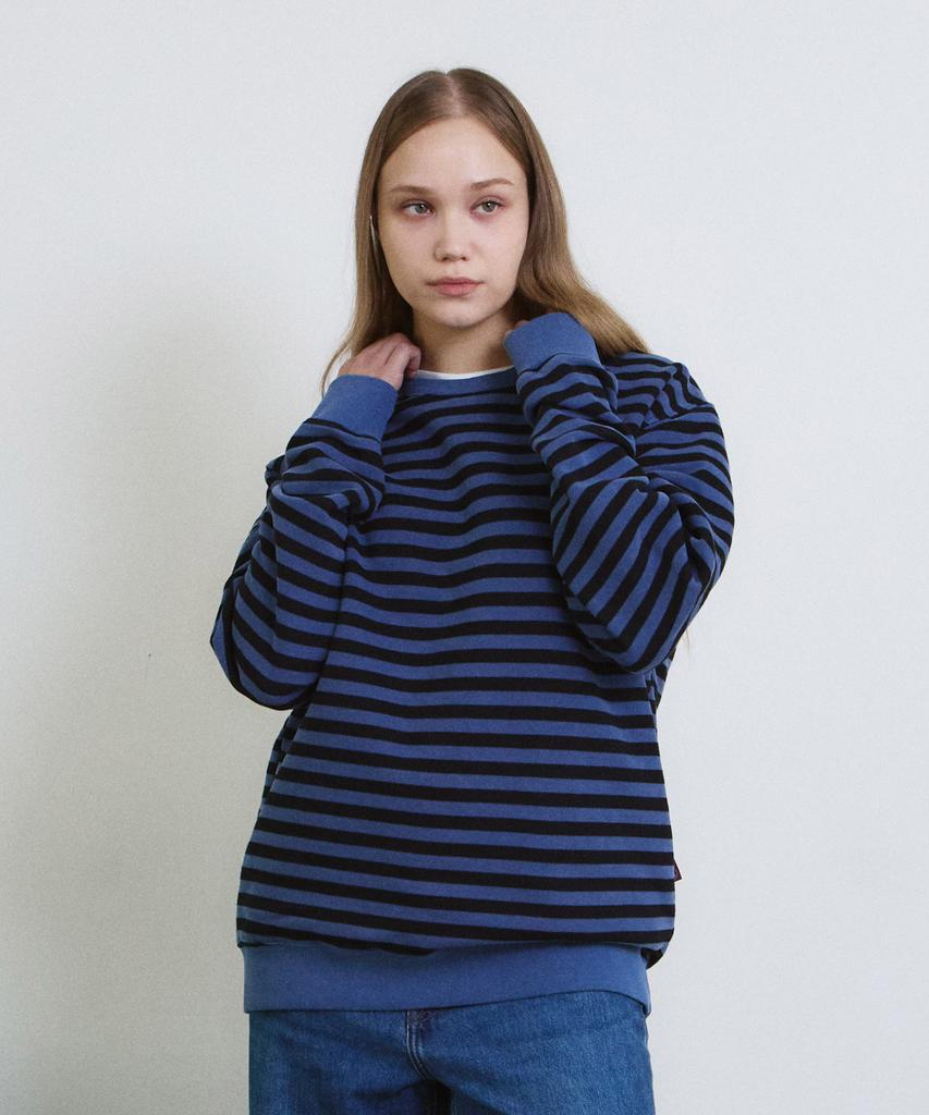 ADERNM Pigment Dyed Stripe Line Sweatshirt (Blue)