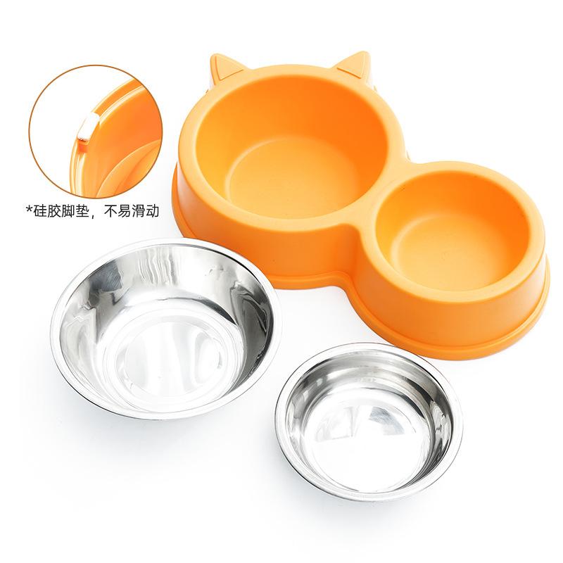 Cat Type Double Bowl Stainless Steel Food Utensils  Home Wind Cat Basin Integrated Pet Bowl Non-wet Mouth Feeding Drinking Water