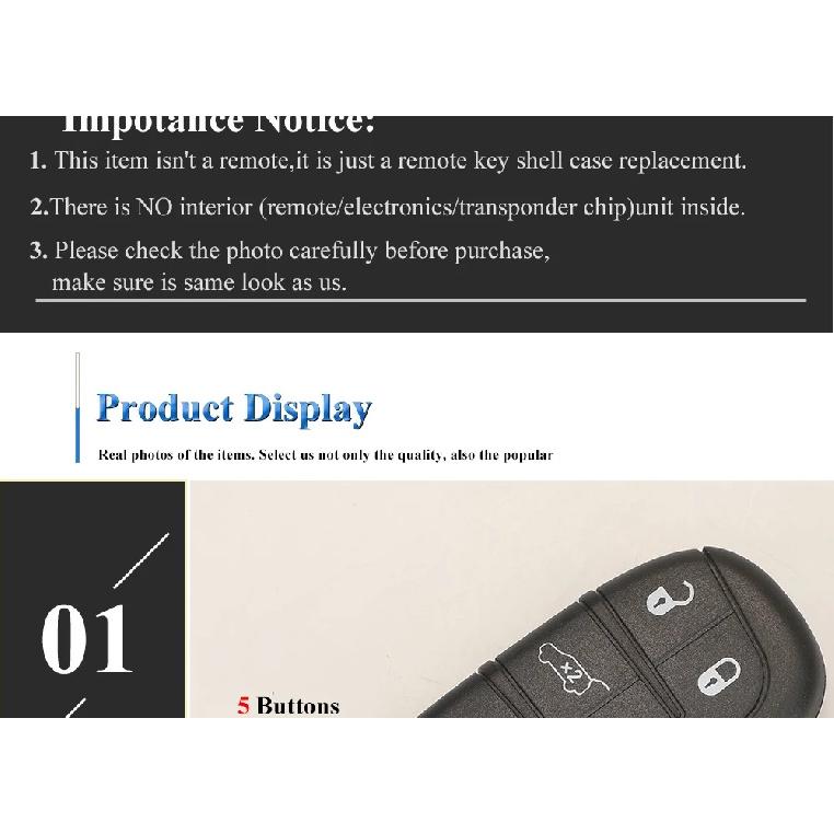 Jingyuqin 10pcs SIP22 2/3/4/5 Button Remote Car Key Shell for Jeep Renegade Compass Auto SUV Smart Keyless Entry Fob Case NoLogo