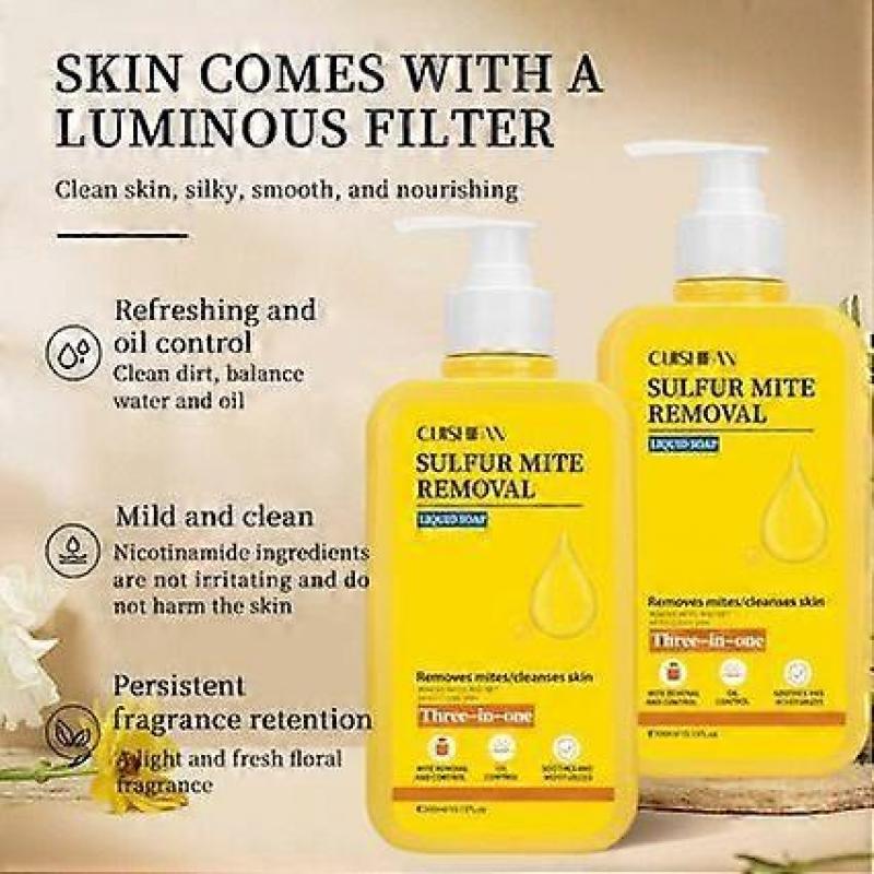 Schwefel Erfrischendes Duschgel Gegen Körpergeruch & Akne, Antibakterielle Schwefelformel mit Tiefenreinigung für Empfindliche Haut, PH-Neutral & Vegan, 300ML