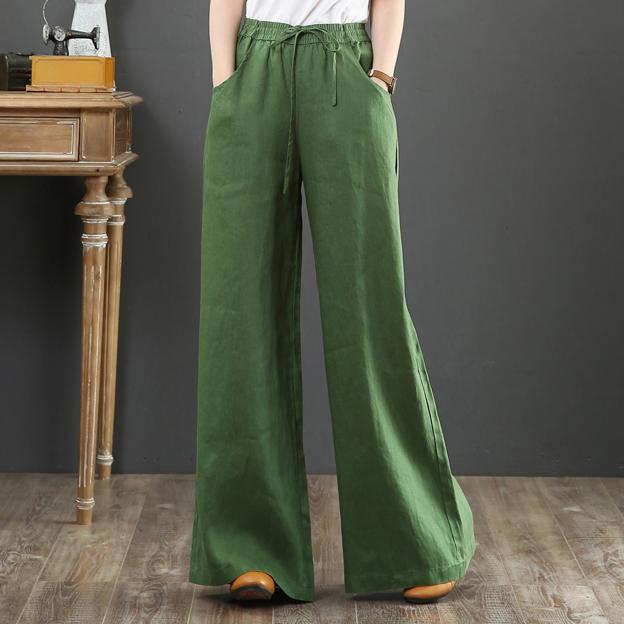 

Spring Summer High Waist Wide Leg Pants Women s Loose Cotton Linen Trousers Draped Casual Long Pants S зелений