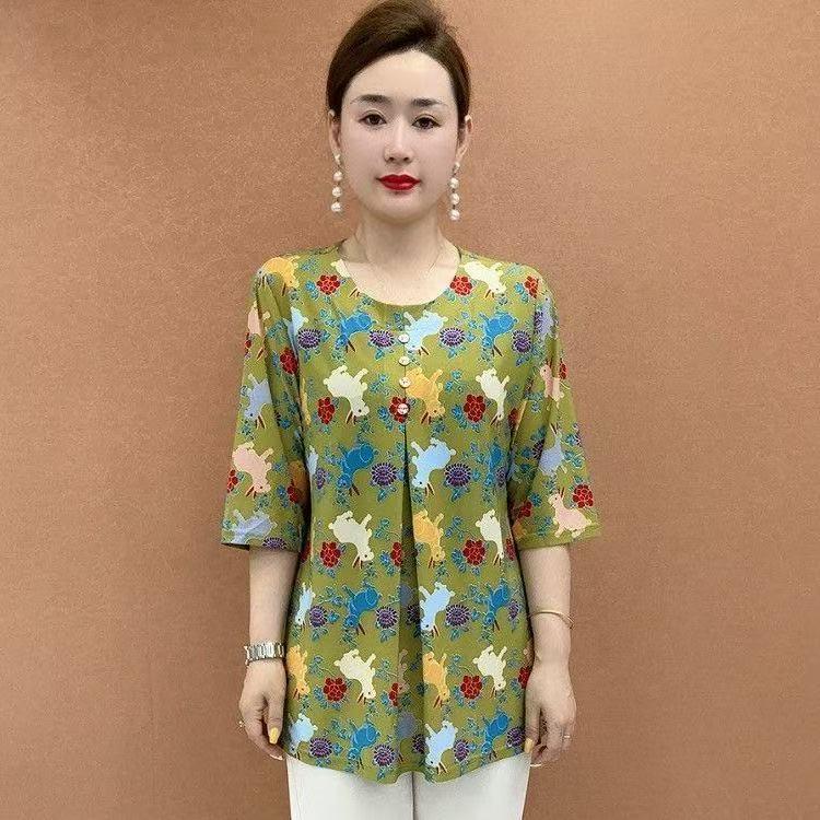 

Spring-Summer Round Neck Casual Mid-Sleeve T-Shirt for Middle-Aged and Elderly Women 6XL [165-180 lbs]