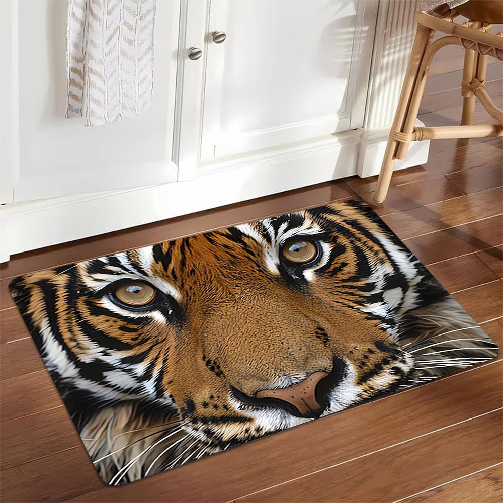 White Tiger Print Rug Decoration,Carpet,Living Room,Bedroom, Non-slip,Square rug