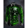 Men's Dark Gothic Style Long-Sleeve Shirt with Skull and Vintage Scrollwork Decorative Pattern, Suitable for Rock Concerts