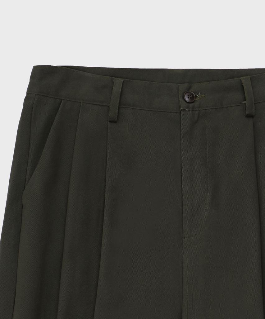 GLW Wide Double-Pleat Cotton Pants Khaki