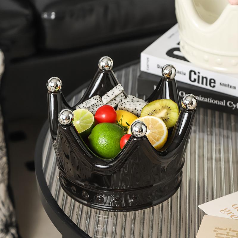 Crown Shape Ceramic Fruit Plate Home Living Room Coffee Table Snack Storage Box With Fruit Fork