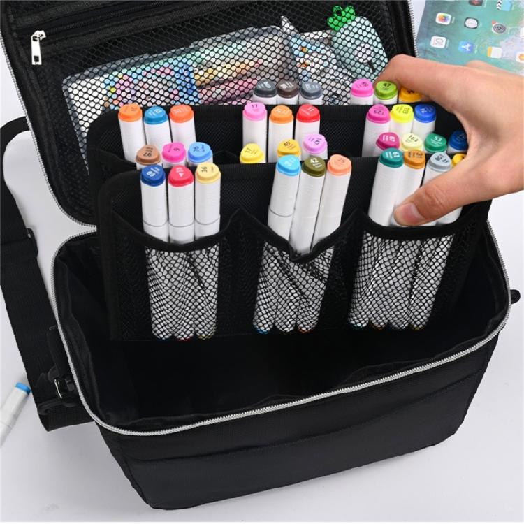 120 Slots Marker Holder Case with Shoulder Strap Large Capacity Multi-layer Markers Holder Carrying Bag for Paint Brush
