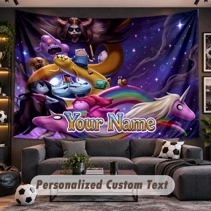 Wall Hanging Tapestry Custom NameAdventure Time Cartoon Pattern Personalized Printed Fabric Wall Decor