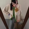Design sense niche color matching knitted cardigan women's autumn and winter new loose lazy thickened soft waxy sweater jacket