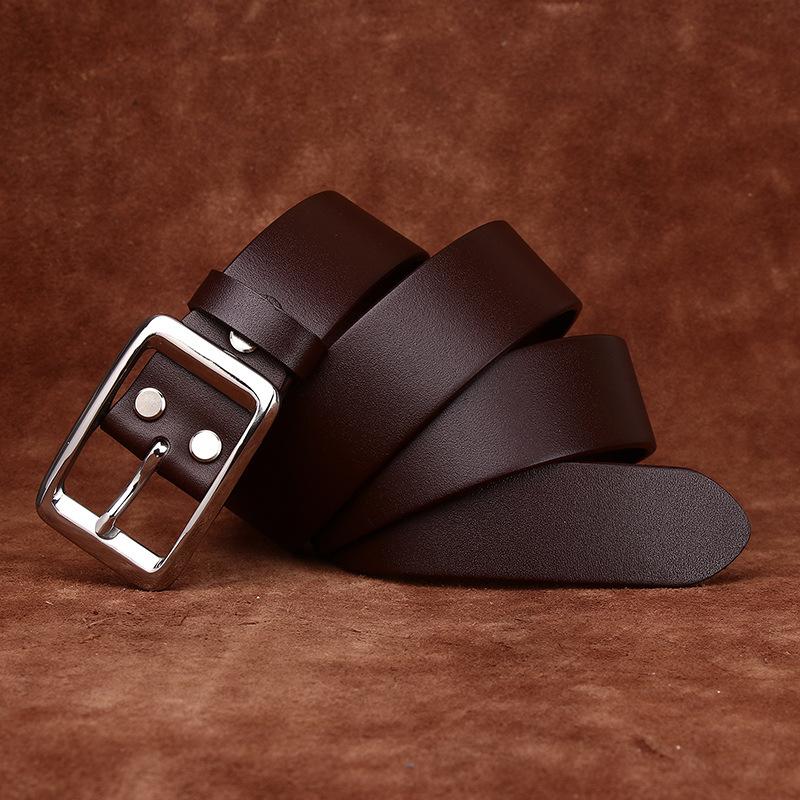 Men'S Simple And Versatile Fashion Light Luxury Stainless Steel Buckle Belt Men'S Genuine Leather First Layer Cowhide Business Leisure Belt Men