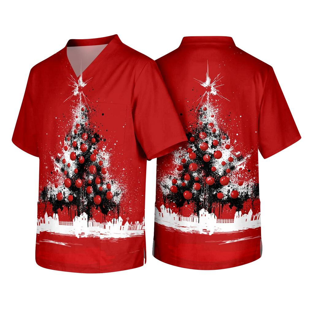 Men's Christmas Themed Caregiver Uniform for Holiday Work Wear