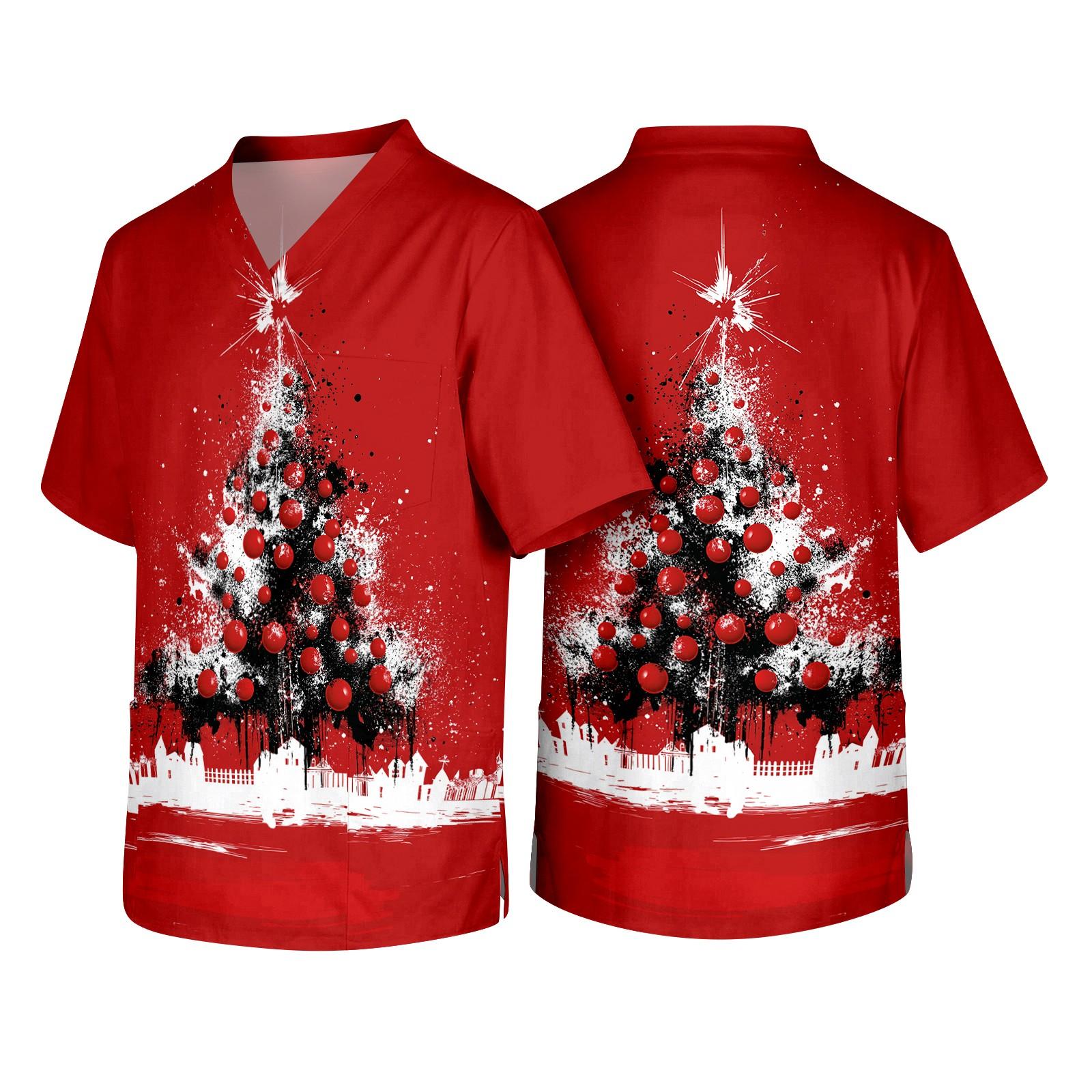 Herren-Pflegekraft-Uniform mit Weihnachtsthema für die Feiertagsarbeit XXXXXL rot