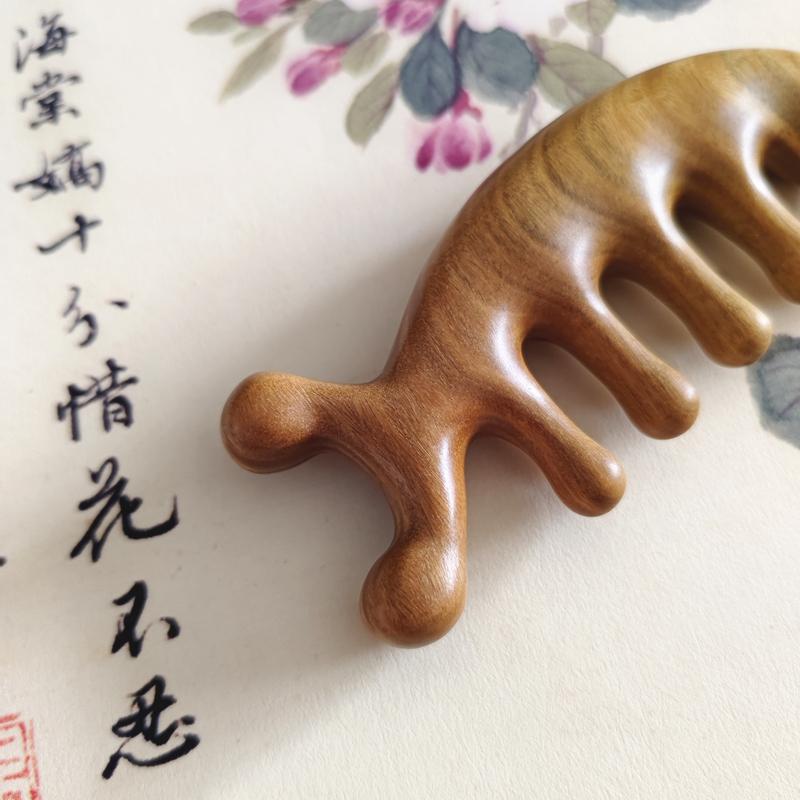 Sandalwood Gua Sha Massager Scraping Comb Meridian Tool for Facial Neck Body - Hair Care And Massage Therapy