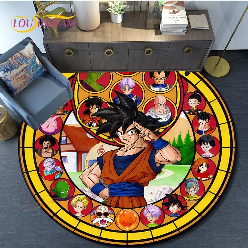 Dragon Ball Goku Pattern Round Carpet for Living Room Rugs Bedroom Mat Kitchen Carpet Doormat Non-Slip Children Flannel Carpet