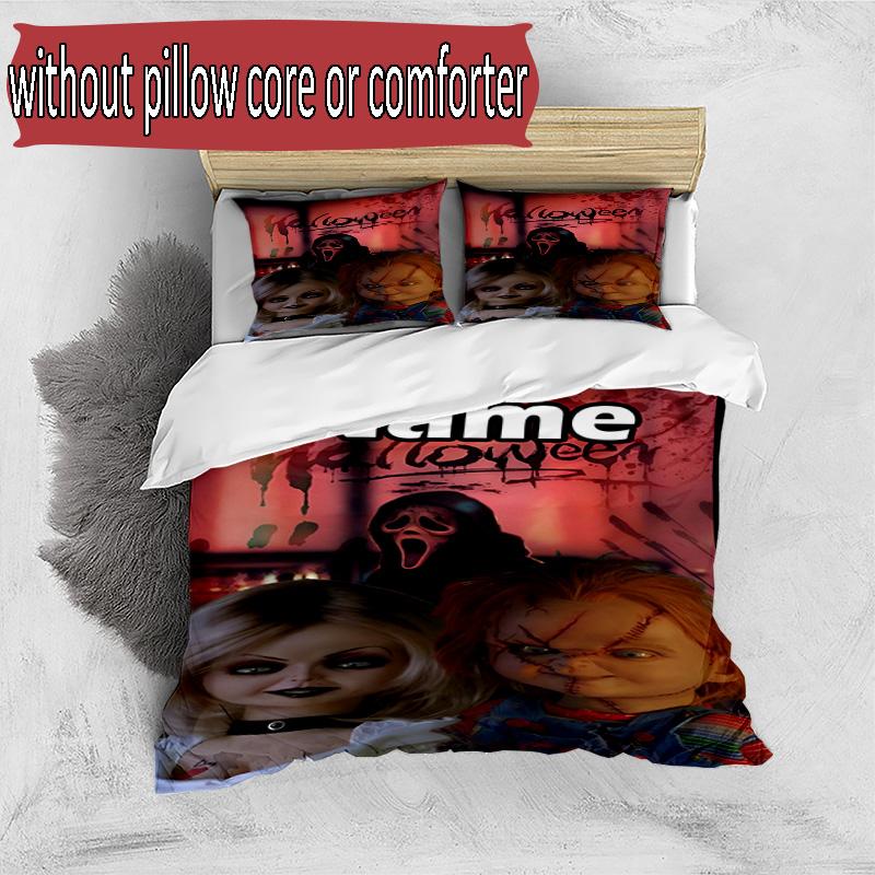 3-teiliges Bettbezug-Set (1 * Bettbezug + 2 * Kissenbezug, ohne Kern), Maßgeschneidertes Bettwäsche-Set mit Braut von Chucky-Muster, Dekoration für Schlafzimmer zu Hause, Geschenk