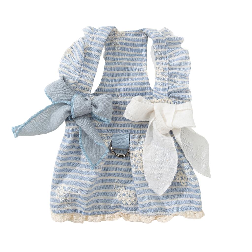 Vestito a Righe Ricamato con Fiocco per Cani - Primavera ed Estate - Vestito per Cani Piccoli - Vestito Senza Spalline - Abbigliamento per Animali Domestici