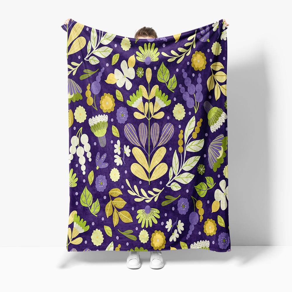 

Luxurious Floral Print Fleece Blanket Soft Warm Throw Blanket for Sofa Bed Living Room Bedroom Decor Gift 75x100cm