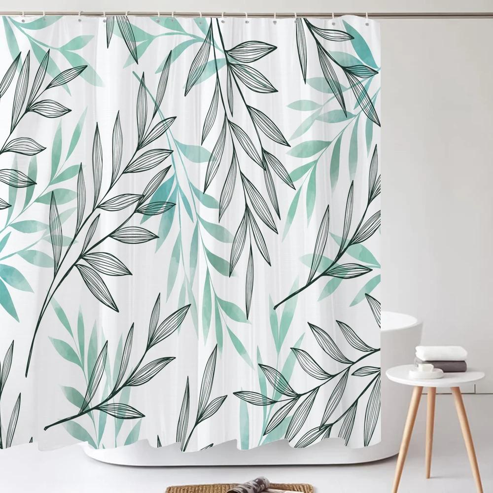 3D Tropical Green Plant Leaf Palm Cactus Bathroom Shower Curtain Home Decor Curtain Waterproof Fabric Shower Curtains With Hook