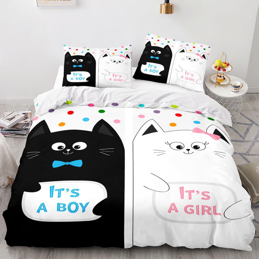 Cartoon Tier Katze Bettbezug 3D Großdruck Doppelgröße Bettdeckenbezug Bettwäscheset Einzelset