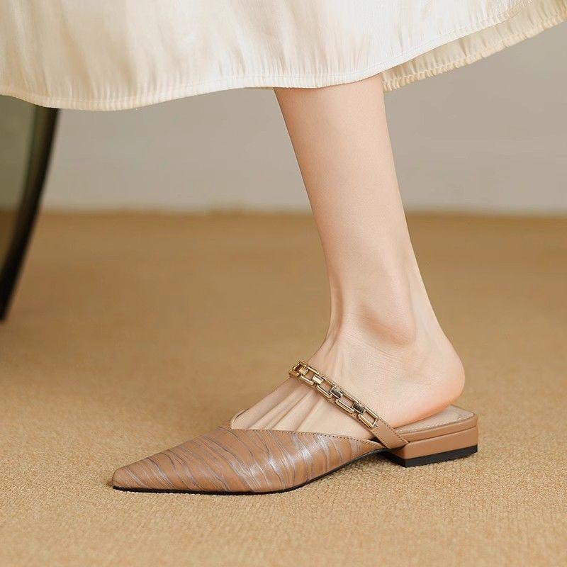 Sandalen Damen Taschenkopf Halbschuhe Damen flacher Boden 2025 Sommer neu Sommerbekleidung Mode spitz faul Mueller-Hausschuhe