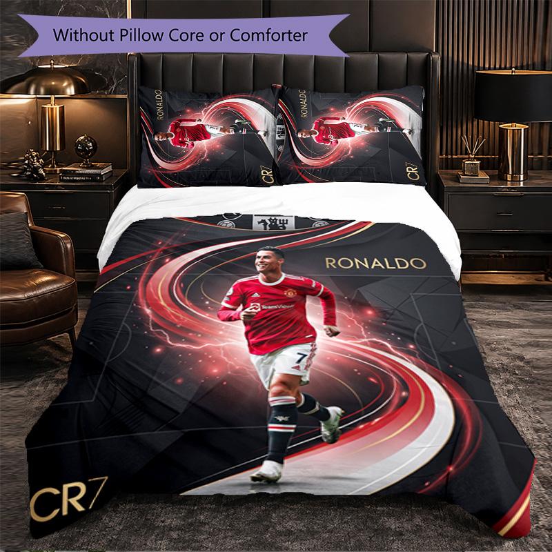 Cristiano Ronaldo Pattern 3 Pieces Bedding Set Soft Microfiber Duvet Cover with Pillow Cases for Bedroom