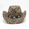 Chapeau de cowboy imprimé léopard mode Chapeau de cow-boy western extérieur grande tête Automne et Hiver Casquette jazz Chapeaux hauts en feutre rétro français britannique