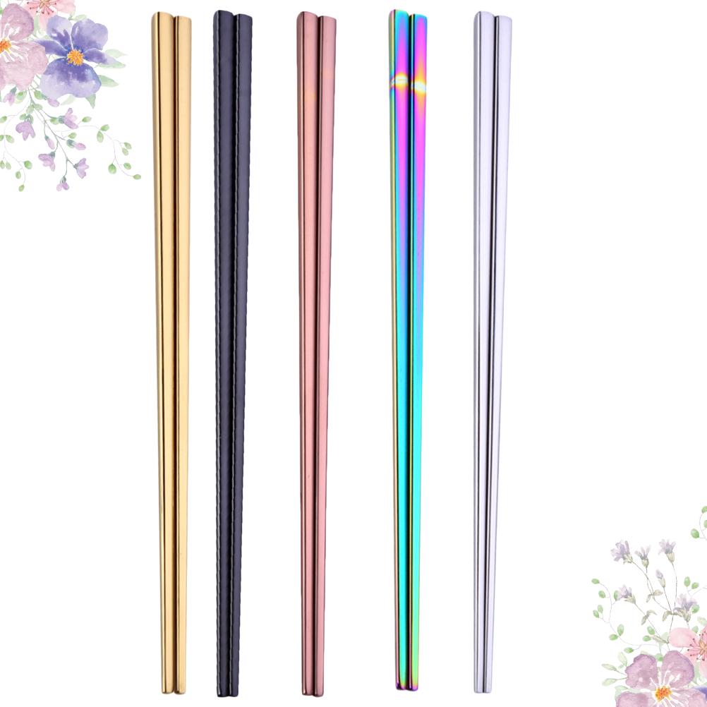5Pairs Stainless Steel Chopsticks Square Shape 21Cm Perfect Size Reusable Dishwasher Safe Rustproof Kitchen Chopsticks Set
