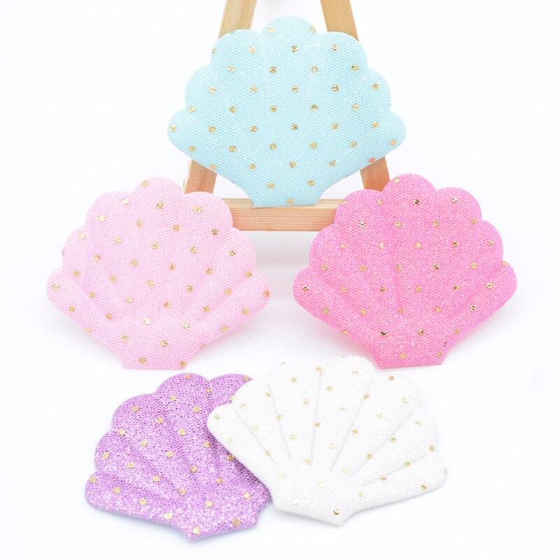 10Pcs 76*58mm Glitter Dot Print Shell Padded Appliques for DIY Cake Topper & Baby Headwear BB Clip Accessories Decor Patches