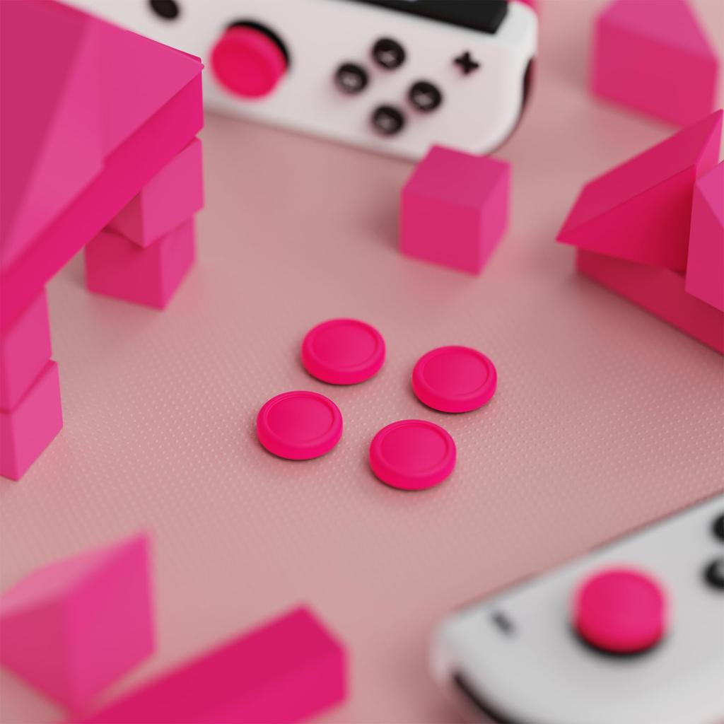 eXtremeRate PlayVital Cute Switch Thumb Grip Joystick Caps for Switch Lite Silicone Analog Covers for Bright Pink Caps, & & OLED, Joy-Con Sticks,