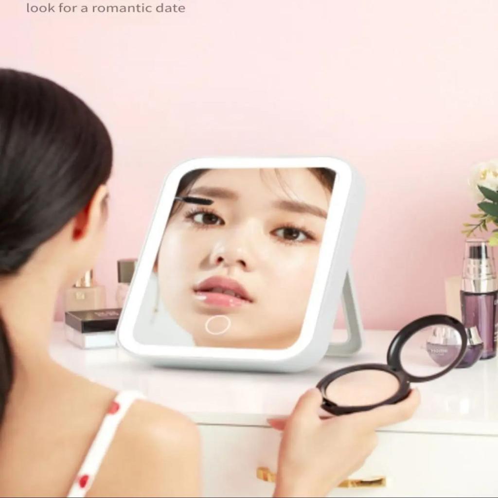 LED Makeup Mirror Lighted Cosmetic Mirror with Stand Dimmable Fill Light Len for Home Bedroom Desk Travel Portable Vanity Mirror