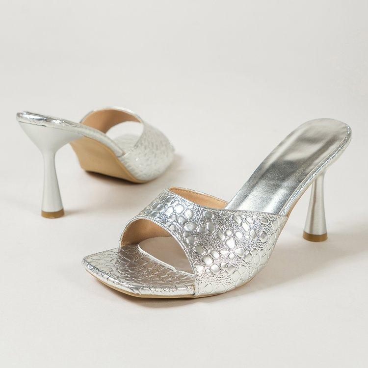 

Fashion Women Sexy High Heels Slippers Summer New Fashion Square Toe Shoes Sandals 2025 Dress Party Casual Pumps Flip Flops Mujer Slides 43