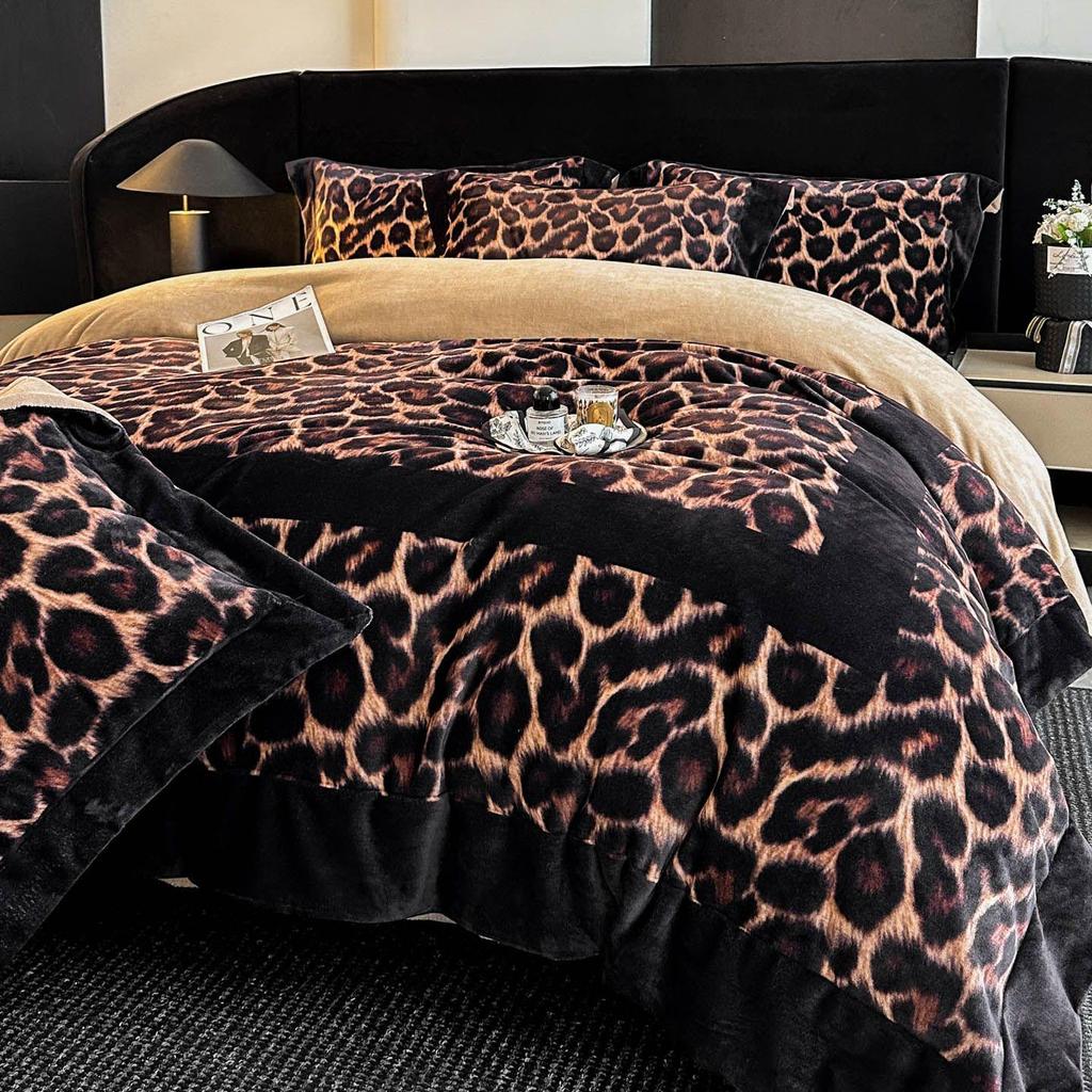 G5Z Französisches Retro Luxus Warmes Koralle Bettwäscheset - 4 Teile (Doppelseitige Bettwäsche & Bettbezug)