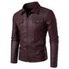 Men's Fleece-Lined PU Leather Motorcycle Jacket, Korean Style, for Spring, Autumn, and Winter.