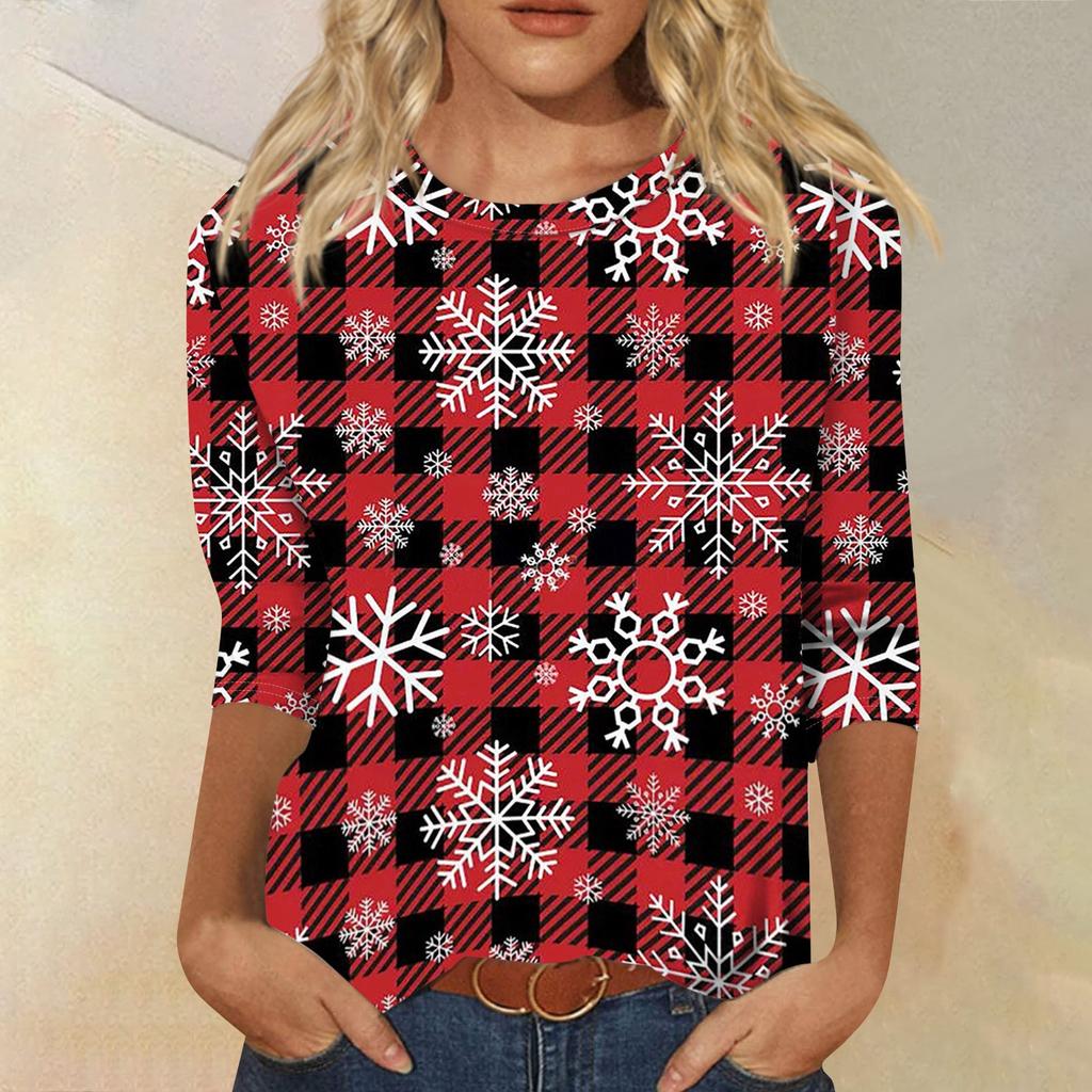 Dámská móda ležérní tričko s kulatým výstřihem, 3/4 rukávem, volným potištěným tričkem, dámský top