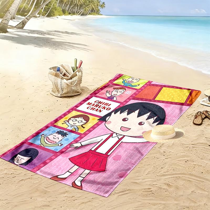 Chibi Maruko-chan Print Beach Towel, Large Soft Quick Dry Towel for Beach Camping Swimming