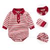 Boys Girls Plaid Onesie Newborn Long Sleeved  Romper  Soft Comfort Newborn Clothing