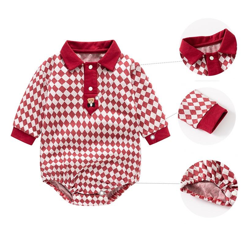Boys Girls Plaid Onesie Newborn Long Sleeved  Romper  Soft Comfort Newborn Clothing