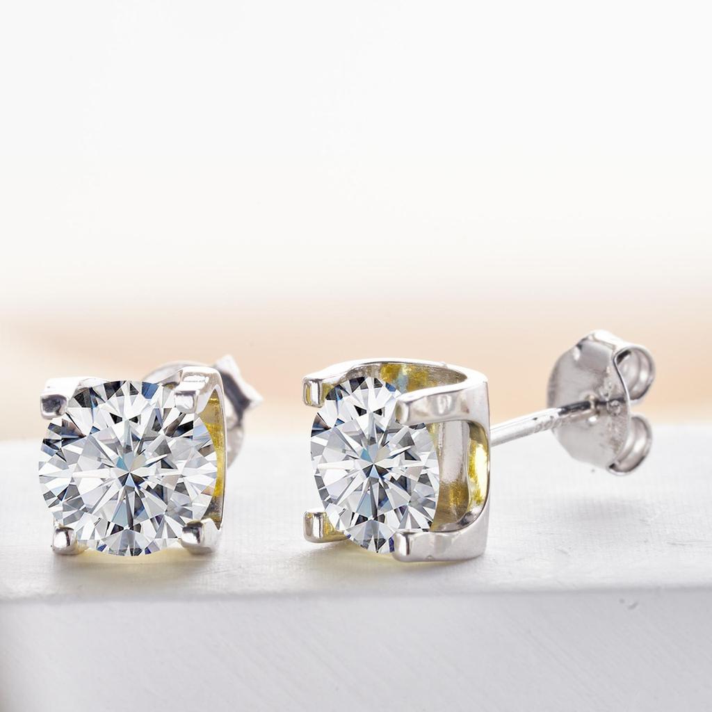 6.5mm Four Prong Moissanite Stud Earrings S925 Sterling Silver D VVS1 Fine Jewelry For Men Women