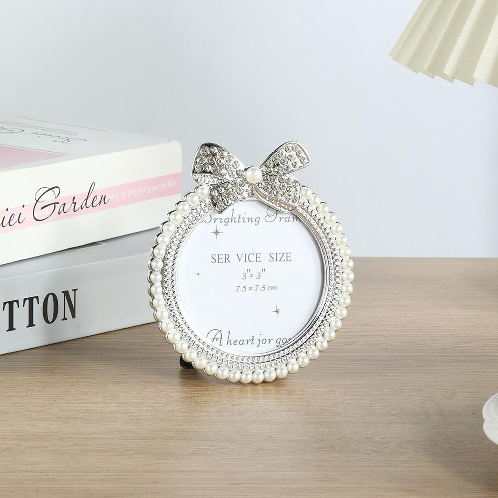 WTEMPO 1 шт., Креативная фоторамка с бантом, Декор жемчугом, Круглые и овальные настольные декоративные рамки, Украшения 1pc