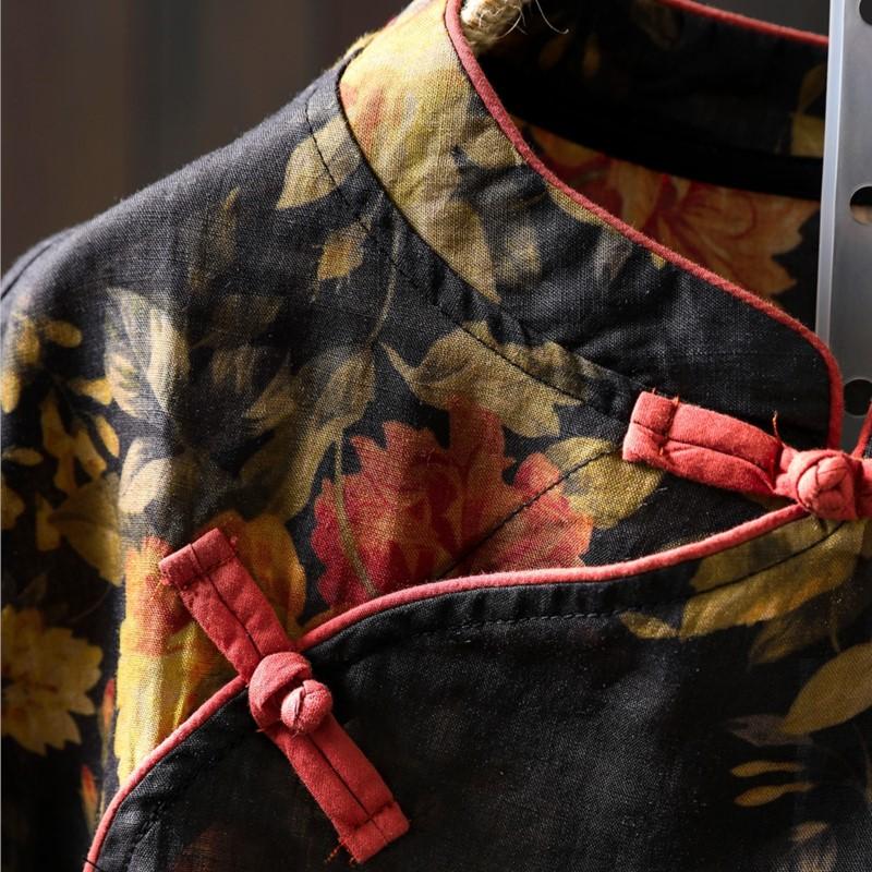 Johnature Women Chinese Style Print Floral Shirts Stand Sleeveless Button Summer Blouses Vintage Female Shirts