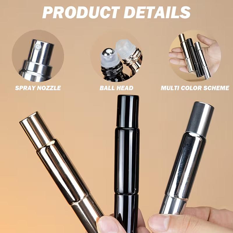 1Pc Refillable Stainless Steel Dual-End Multi-Purpose Perfume Roller Bottle Spray Bottle