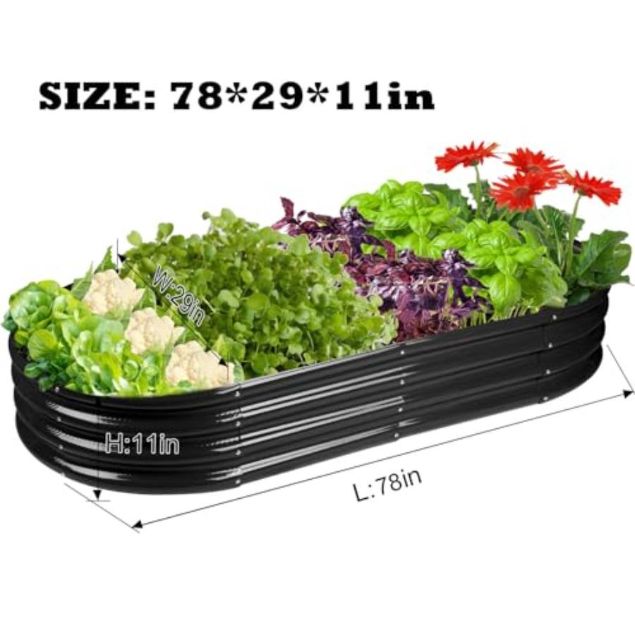 Outdoor 6.5ft Oval Raised Garden Bed GRS Certified Galvanized Metal Planter Box Black Rot-Resistant Recycled Eco-Friendly Mater