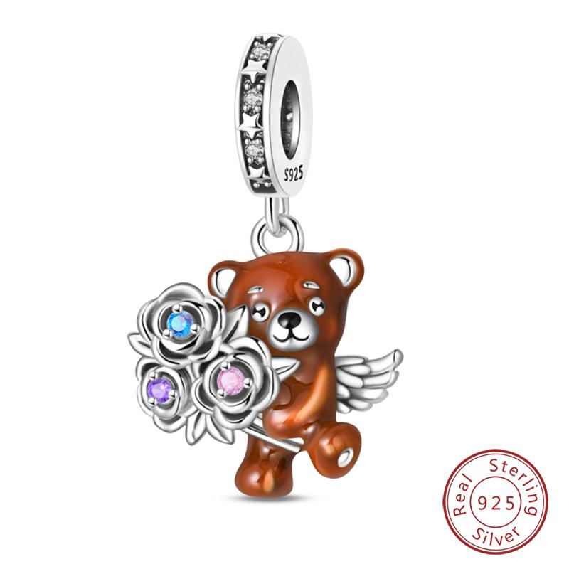 100% Copper Cute Little Bear Butterfly Flamingo Charms Beads Rose Princess Pendants Fit Diy Bracelets Jewelry Gifts