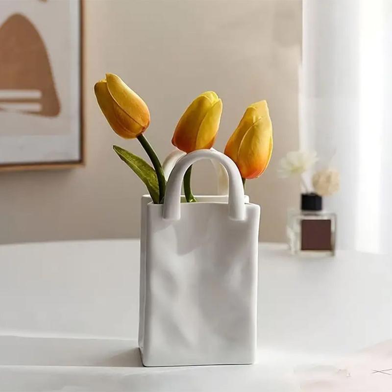 Handbag Shape Vase Modern Decorative White Vase Home Decoration Dried Flower Arrangement Table Decoration