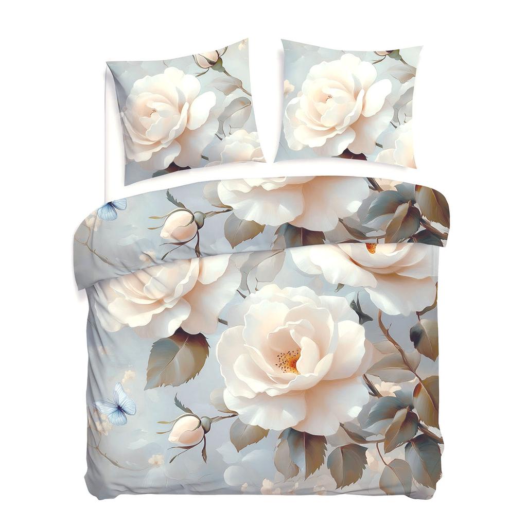 Bedding Set 180x200 COTTON SATIN Digital Print Flowers White Rose