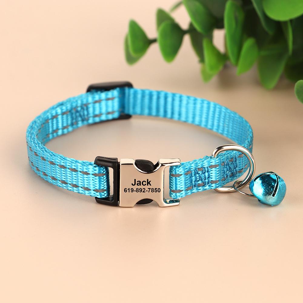 Collare per gatti personalizzato Collare per cani in nylon riflettente Collari identificativi con campana Incisione gratuita per gatti Cani di piccola taglia Chihuahua 10 colori