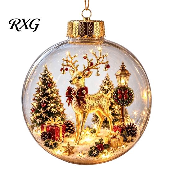Battery Operated Christmas Ornaments Lighted Clear Ball Ornaments, Cute Santa Claus/Tree/Snowman/Angel Figure Inside Seasonal Gift with Warm Light The