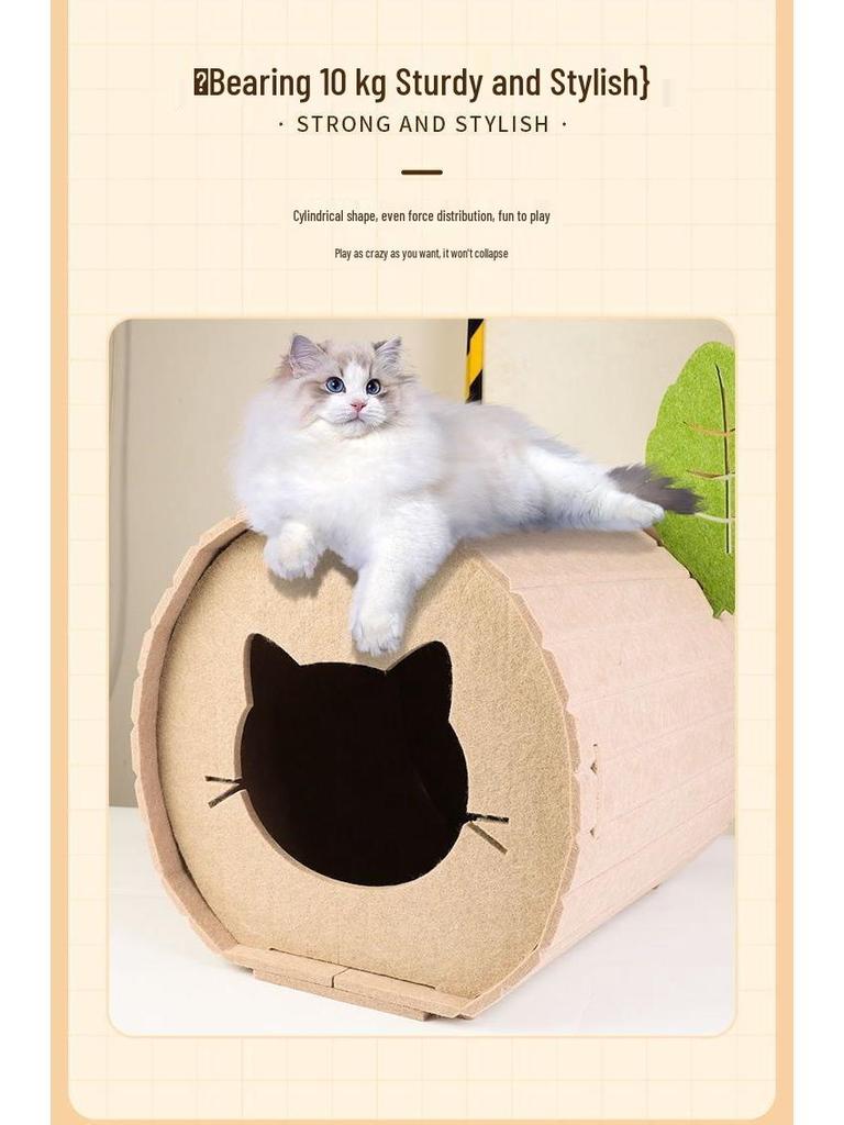 Wear-Resistant Foldable Stump Cat Bed & Claw Tunnel - Non-Stick Hair, Multifunctional Semi-Enclosed Hiding Spot
